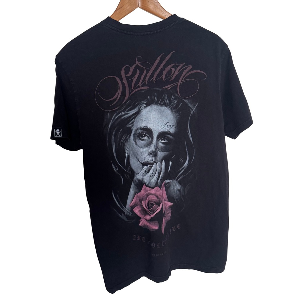 Sullen Art Collective Tattoo Graphic T-Shirt Black Mens Size M Rose Sugar Skull